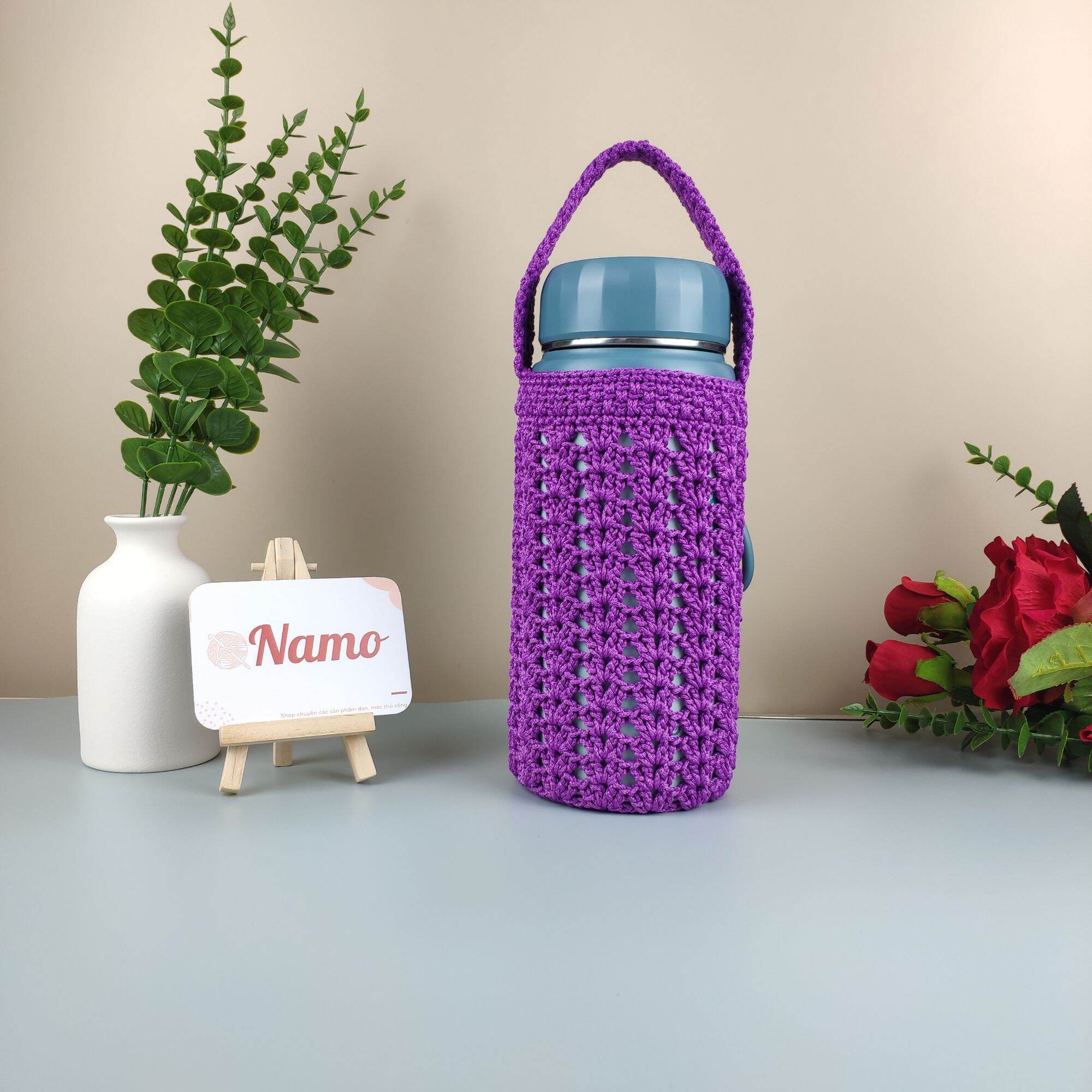 Túi đựng bình giữ nhiệt handmade size 1200ml, màu tím