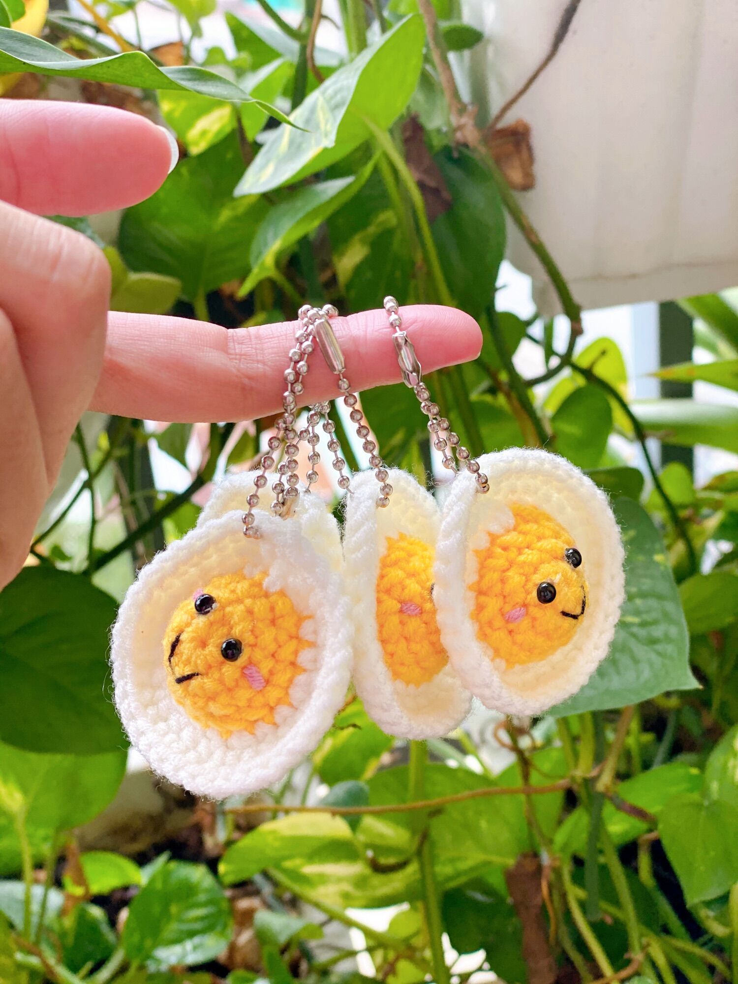 Móc khoá đôi trứng và sanwich bằng len handmade