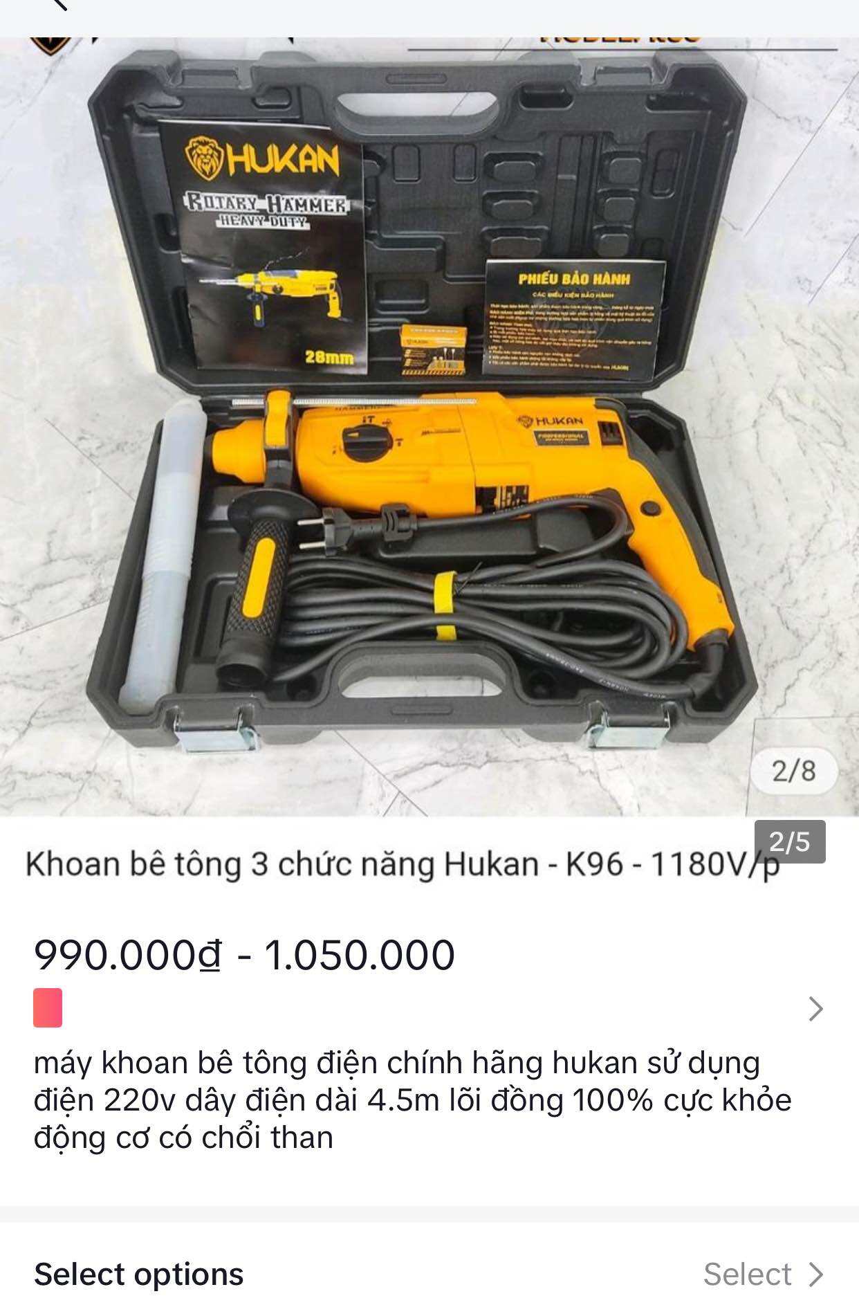 Máy khoan bê tông chính hãng Hukan việt nam điện 220v khoan 3 chế độ . Hukan k 96 -