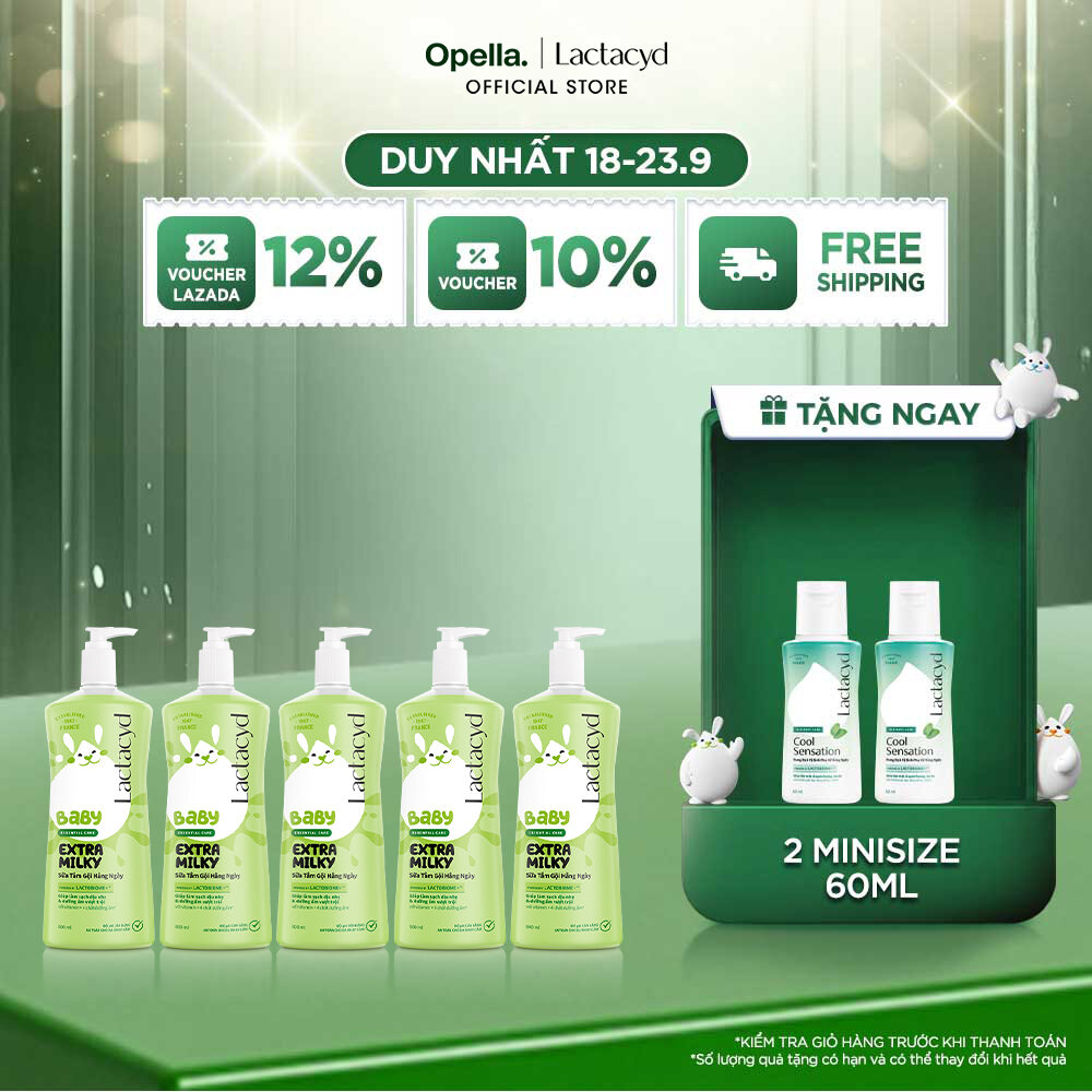 Bộ 5 Chai Sữa Tắm Gội Trẻ Em Lactacyd Baby Extra Milky Làm Sạch Dịu Nhẹ và Dưỡng Ẩm Vượt Trội Size Jumbo 800ml Cho Bé