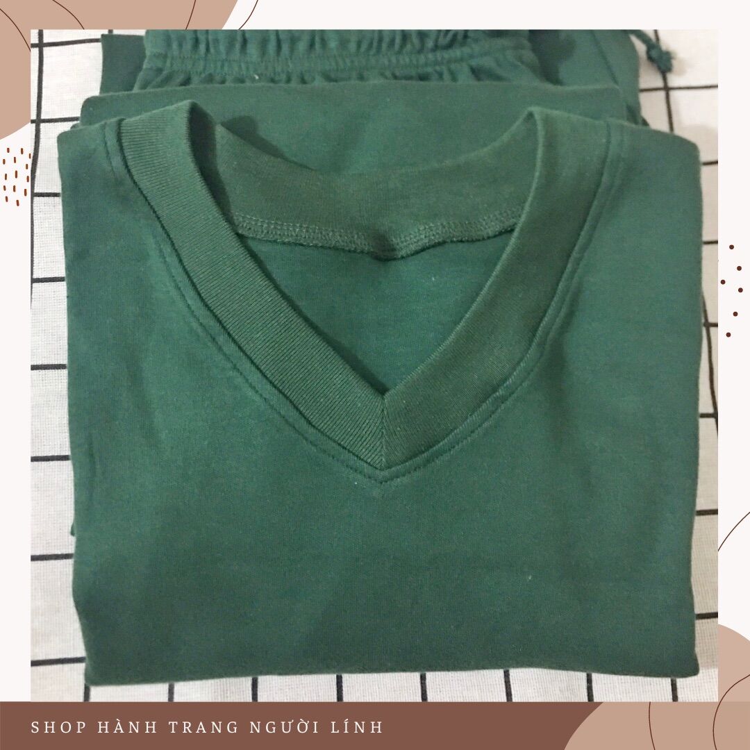 Bộ ngủ thu đông cotton xanh rêu