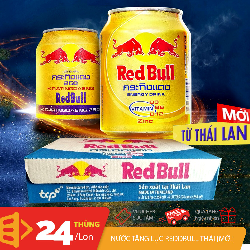 Thùng 24 lon x 250ml nước tăng lực RedBull Thái bổ sung thêm Zinic kẽm và