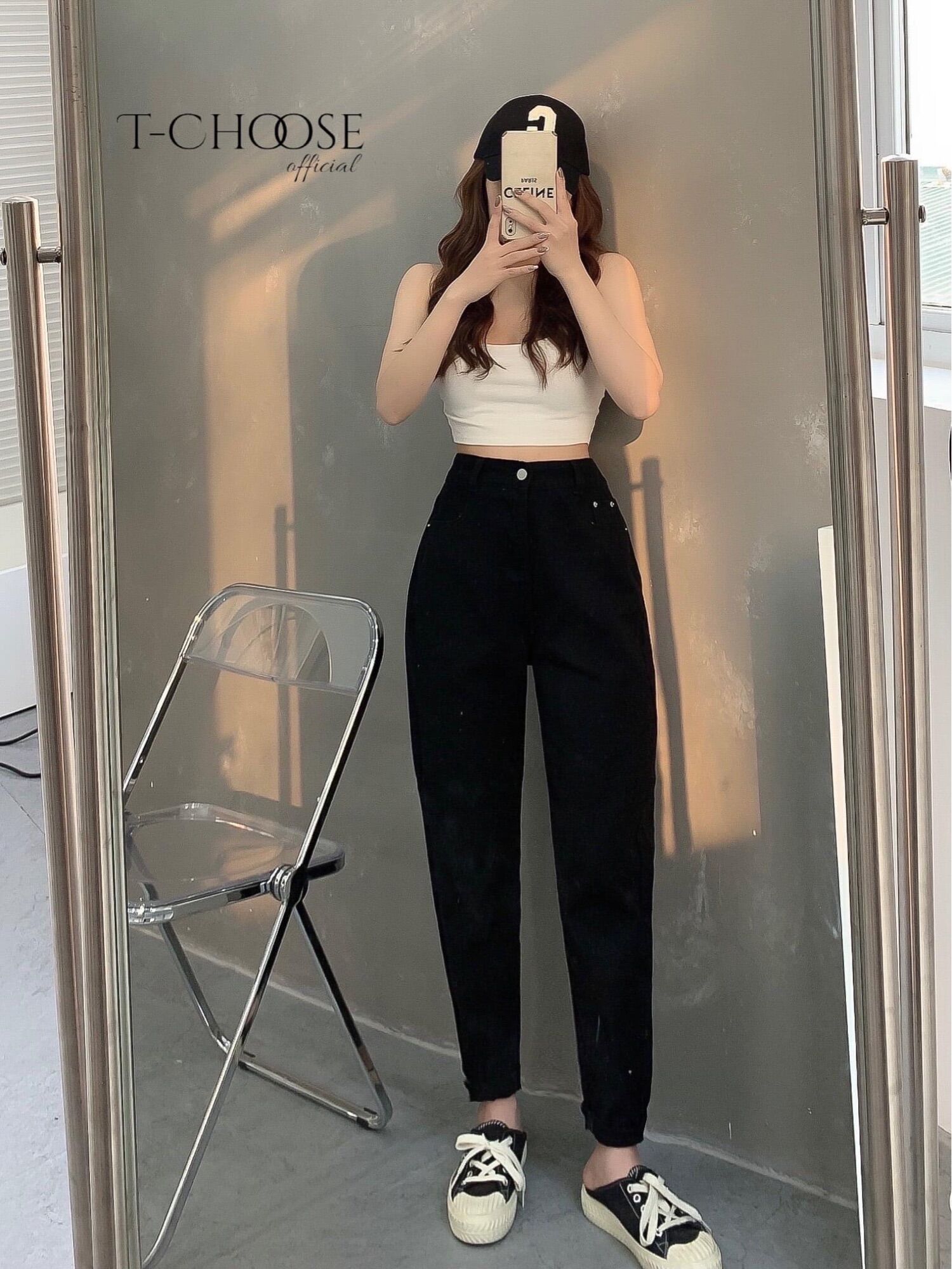baggy đen siêu háck dáng rách to - trơn