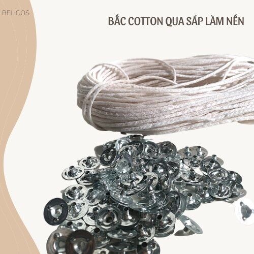Bấc nến cotton nhúng sáp kèm đế sắt tròn