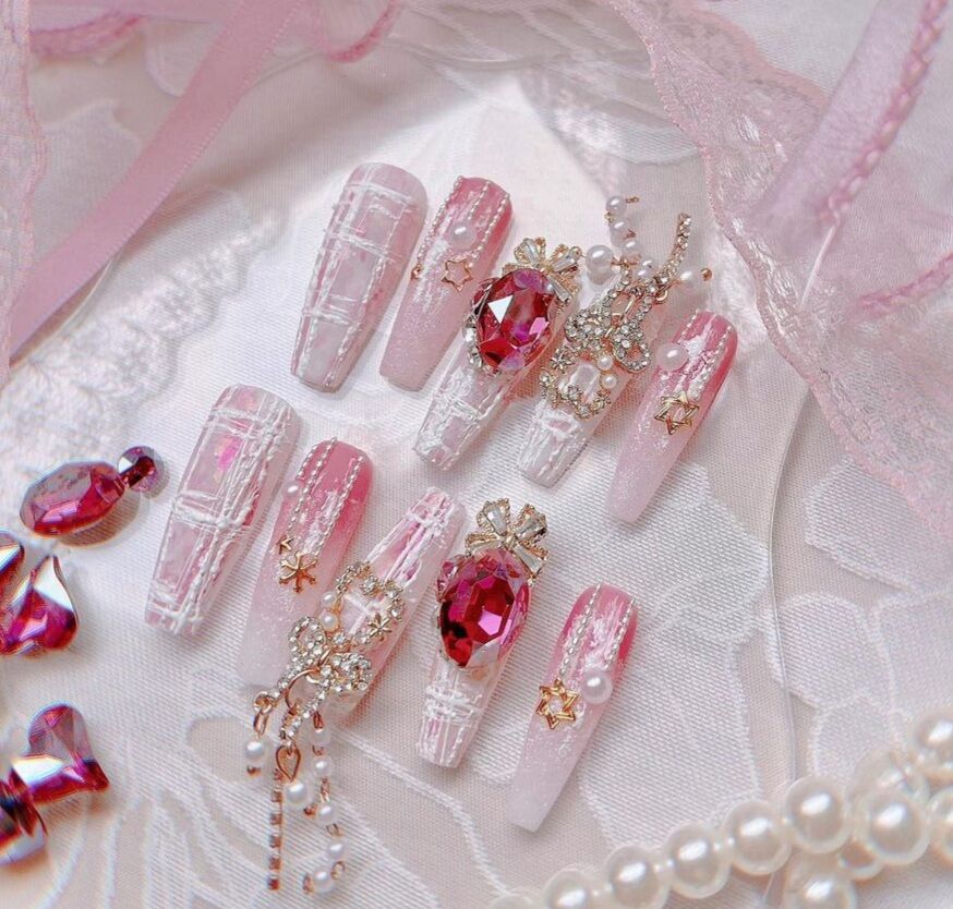 Nailbox thiết kế, màu ombre charm đá xinh , nail đi chơi đi tiệc xinh - mã 71