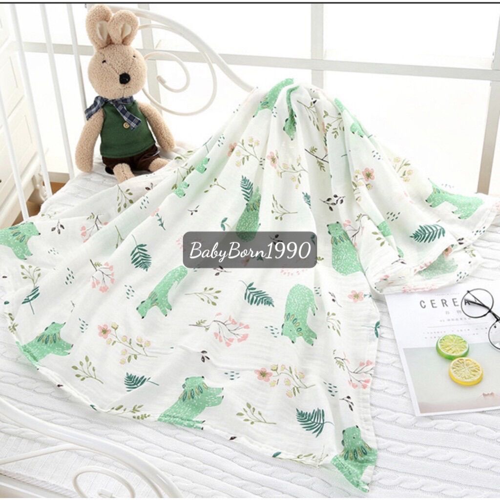 Khăn tắm xô sợi tre Muslin Swaddle kích thước 110cm x 120cm- Khăn quấn sợi tre cho bé sơ sinh