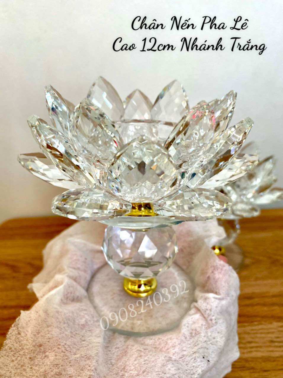 ✨ Đế nến hoa sen pha lê chân cao 12cm - ĐVT : Cái ✨