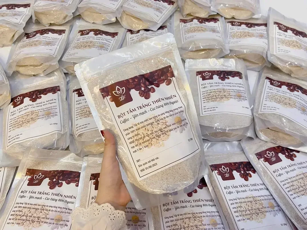 (100% ORGANIC) - Bột tắm trắng cafe, yến mạch, hoa cúc THH