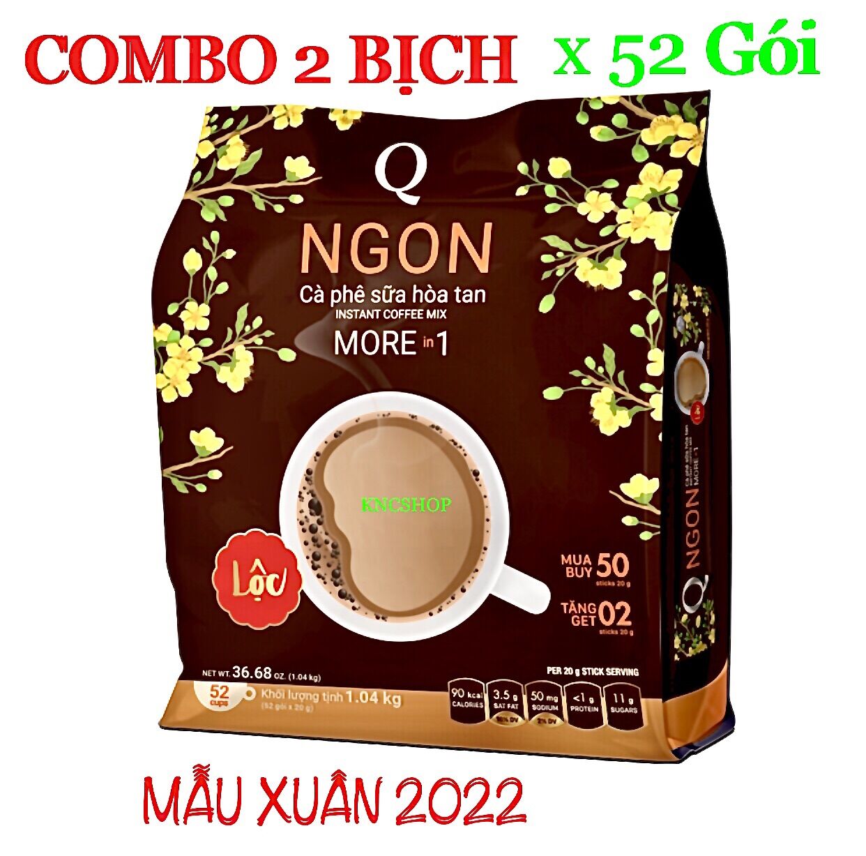 COMBO 2 BỊCH CÀ PHÊ SỮA NGON 3-1 TRẦN QUANG ( 2 BỊCH x 1,04KG = 104 GÓI DÀI x 20G ) DATE 2023