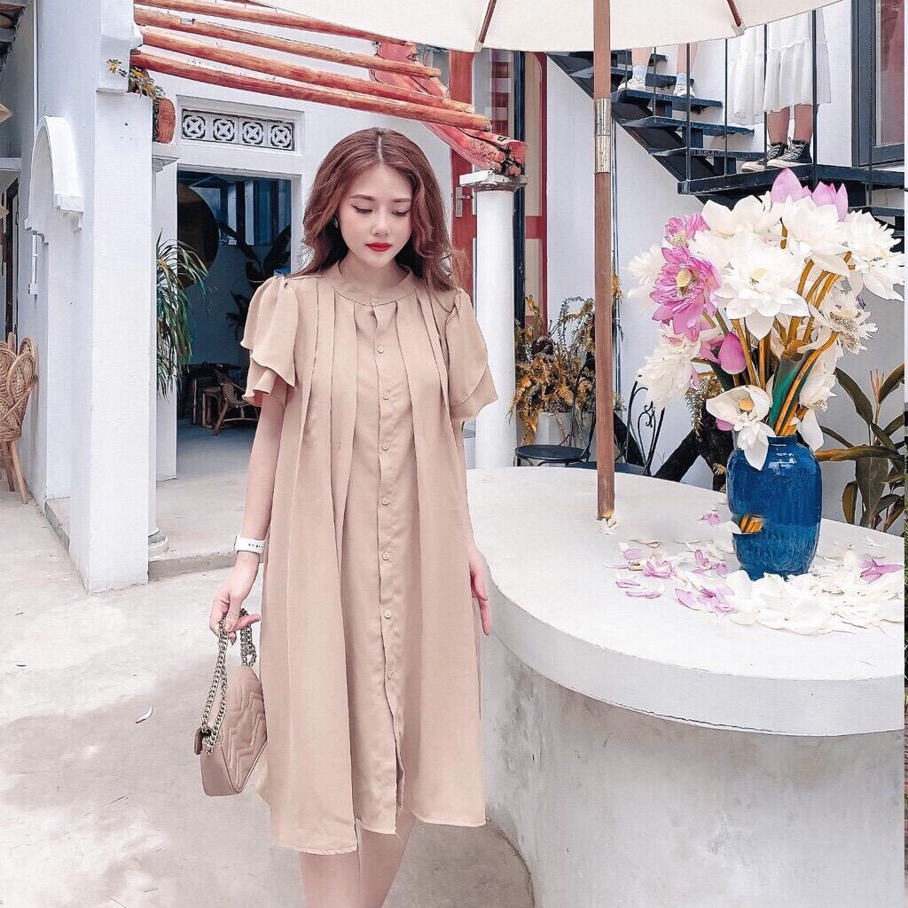 Đầm bầu sơ mi cổ tàu công sở thời trang