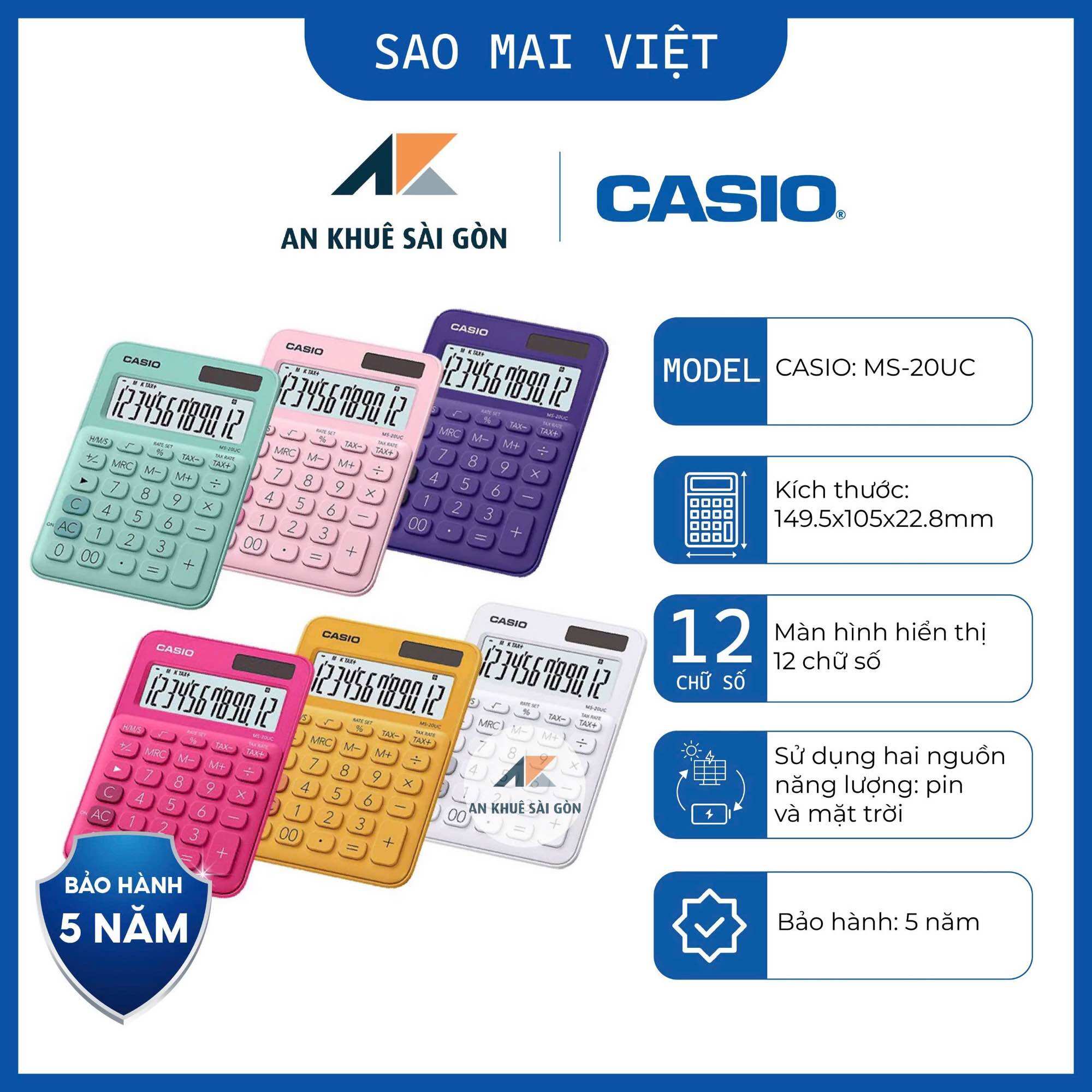 Máy tính để bàn Casio MS-20UC CHÍNH HÃNG (nhiều màu)