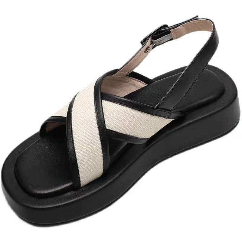 Giày sandal quai chéo đế bánh mì 5 phân