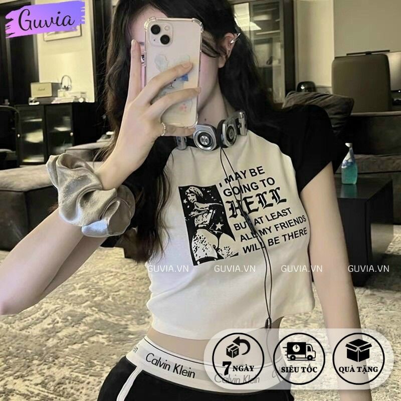 Áo croptop tay ngắn HELL XINH UN