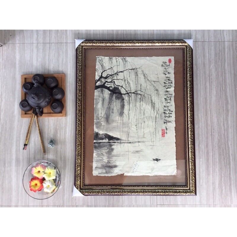 Tranh thư pháp thuỷ mặc-Bức tranh vẽ cảnh thủy mặc( kt 40x60cm)