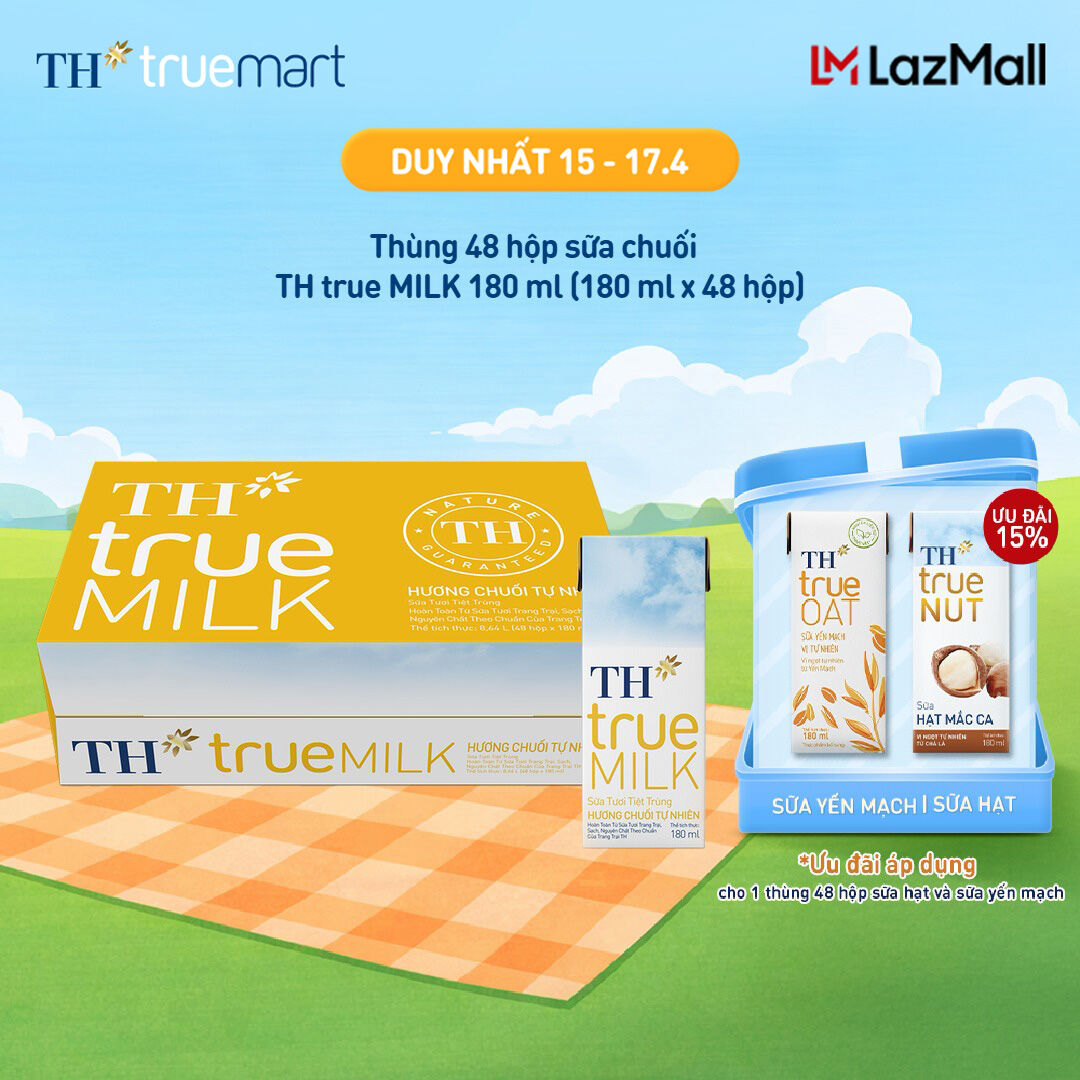 Thùng 48 hộp sữa tươi tiệt trùng TH true MILK hương chuối 180 ml (180 ml x 48)