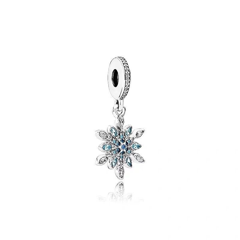 Charm pan ale treo hoa tuyết xanh bạc s925
