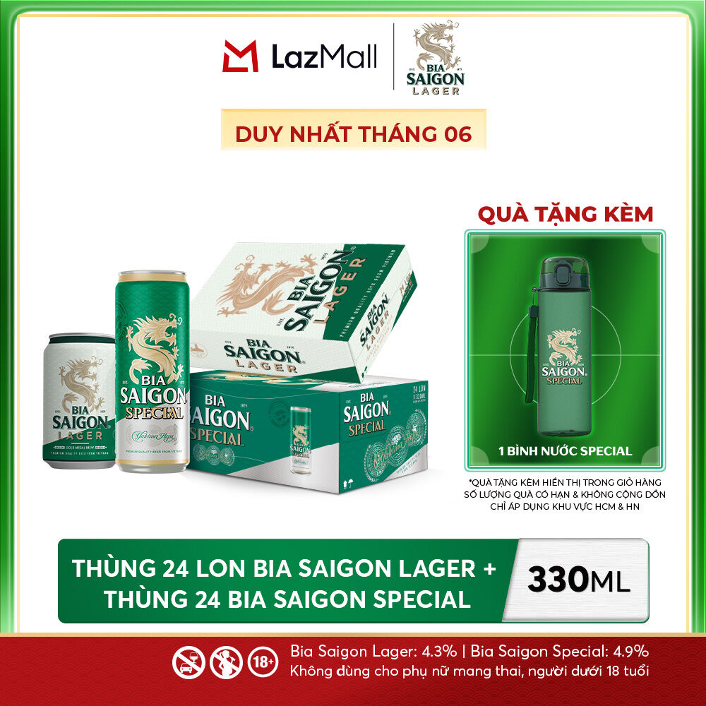 Alcohol Content 4.3% - Combo 1 Saigon Lager Beer 330ml + Alcohol Content 4.9% - 1 Saigon Special Beer 330ml