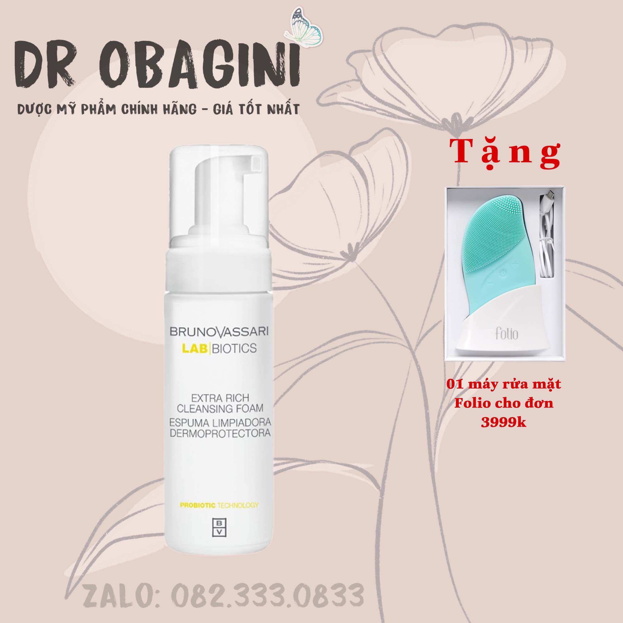 BrunoVassari Lab Biotics – Extra Rich Cleansing Foam – Sữa Rửa Mặt Làm Sạch Tạp Chất Cho Da Nhạy Cảm