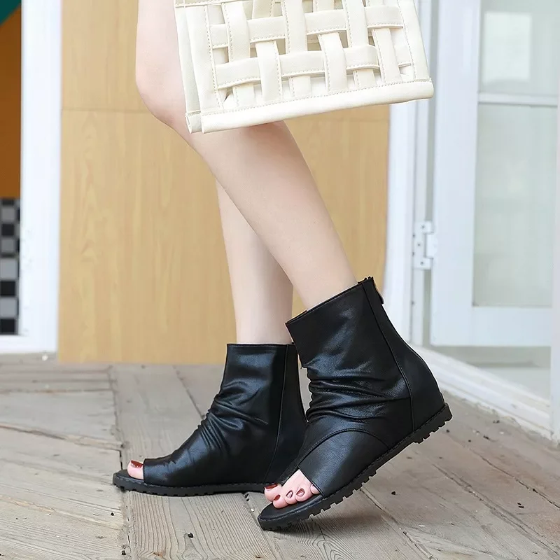 [HCM]Giày boots Nữ Chiến binh xỏ ngón da trơn cổ thấp(B02)