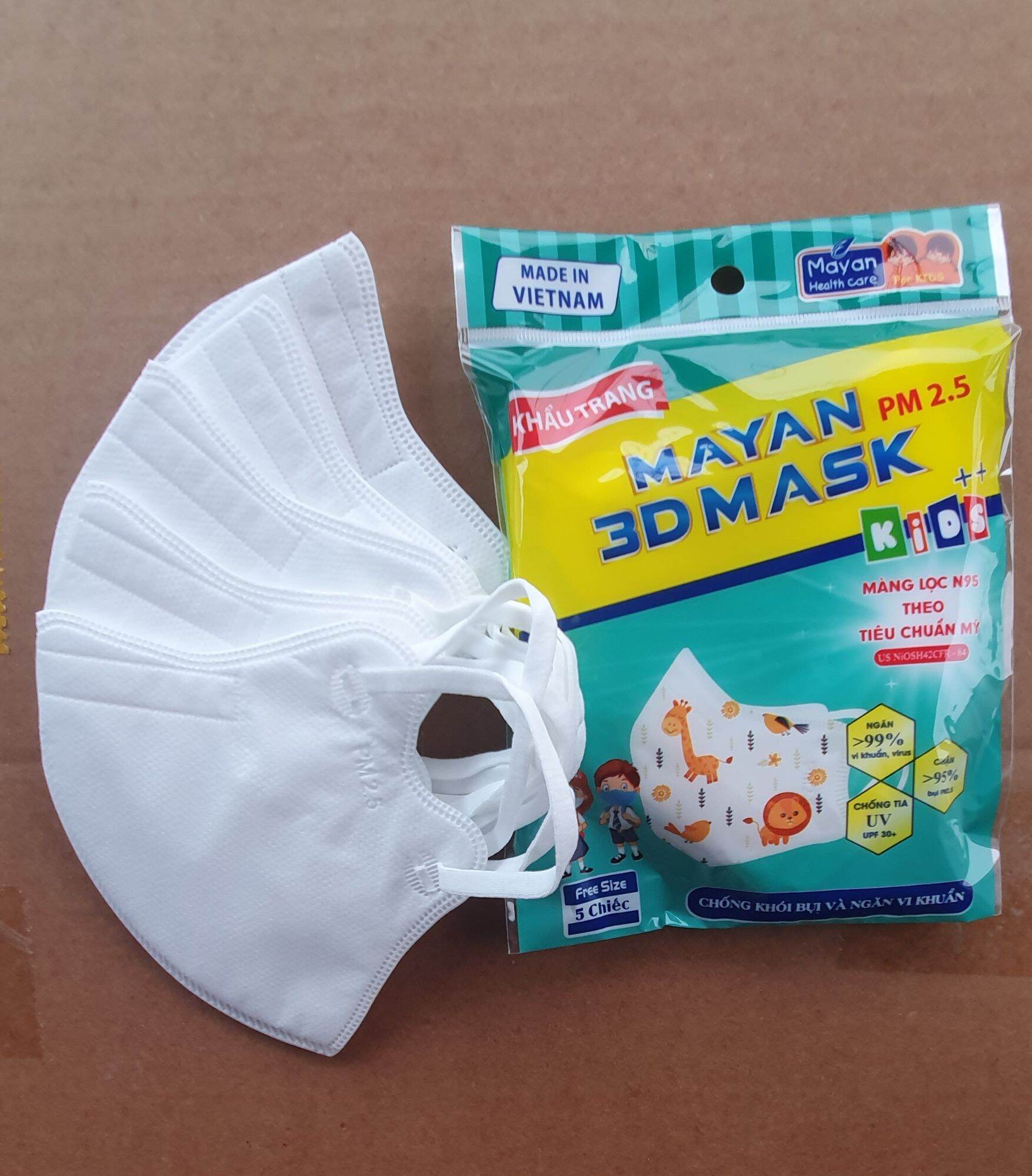 Khẩu trang(mặt nạ) cho trẻ em Mayan 3D Mask kids gói 5 cái màu trắng