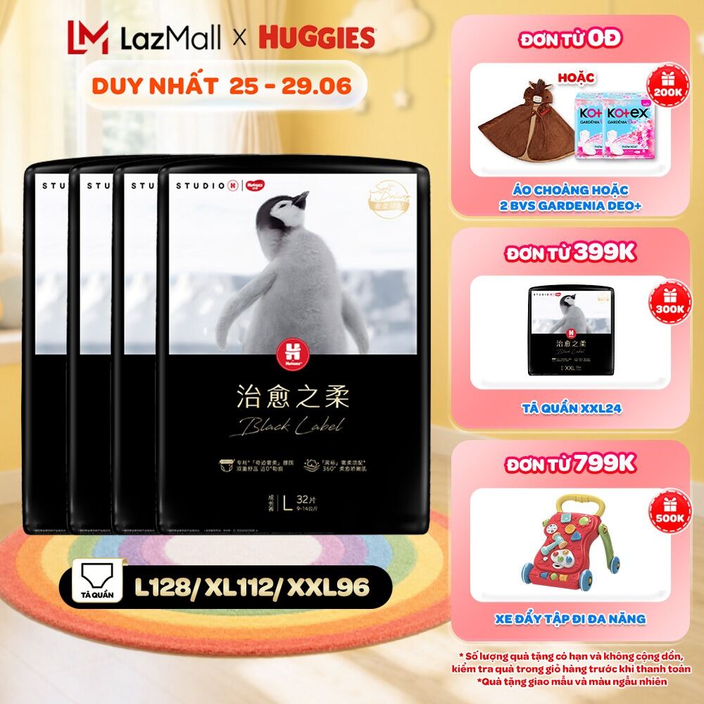 Combo 4 Tã dán/quần Huggies Black Label size M36/L32/XL28/XXL24 miếng
