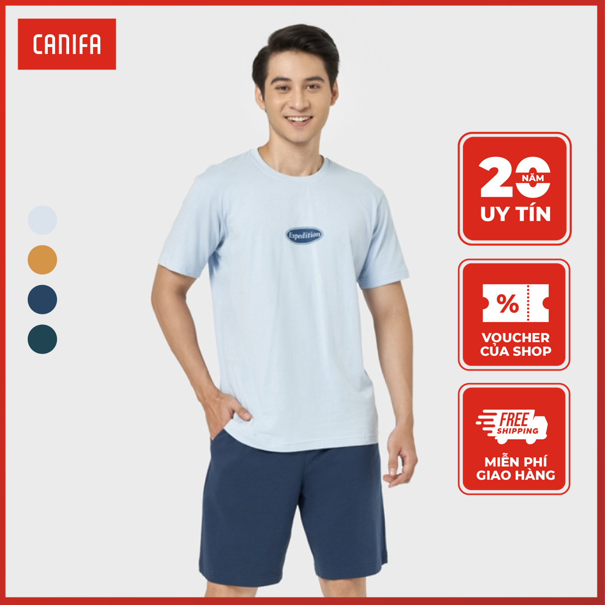 Áo phông nam canifa chất liệu cotton 8ts22w008