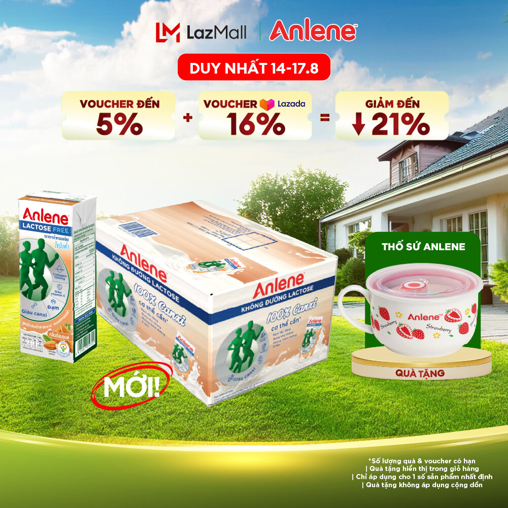 Thùng 18 hộp sữa Anlene không đường Lactose vị hạnh nhân 180ml