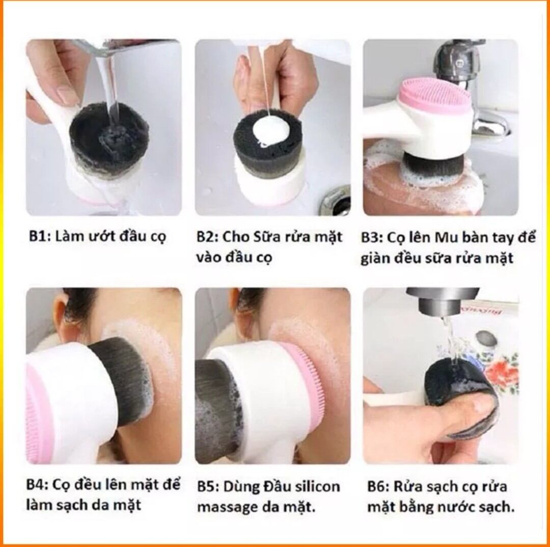Cọ rửa mặt Massage 2 đầu cầm tay silicon