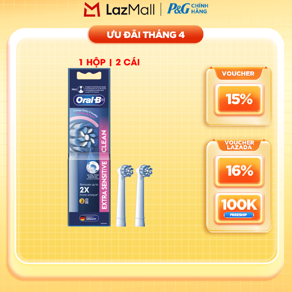 Đầu bàn chải điện thay thế Oral-B EXTRA SENSITIVE CLEAN - Hộp 2 Cái