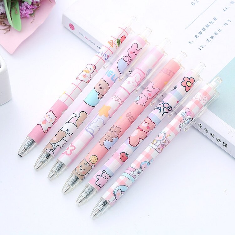 🌸 Bút bi học sinh mực nước gel xanh đen đỏ ngòi 0.5mm viết bấm vỏ nhám màu hồng phấn pastel dễ thương #A2801