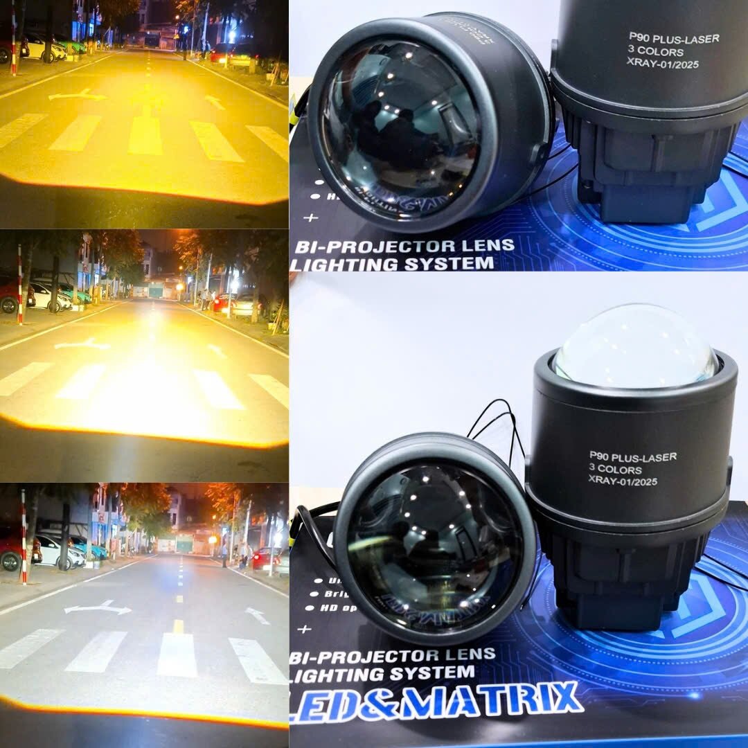 Đèn Bi gầm P90 Plus - 3 màu, thay đổi màu qua từng lần bật, tắt, Công suất 65W, Có trợ pha Laser, có quạt tản nhiệt-l.