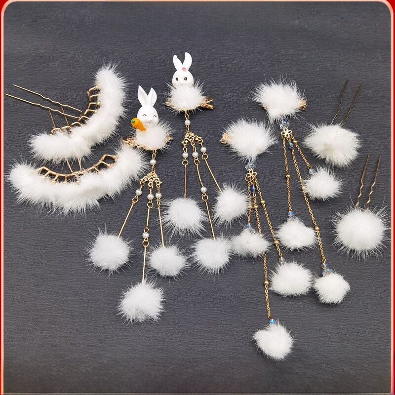 Phụ Kiện Tóc Phong Cách Cổ Điển Hanfu Tua Rua Ngọc Trai Cài Tóc Cầu Lông Cài Tóc Kẹp Tóc Trang Trí Đầu Thời Trang Hợp Kim