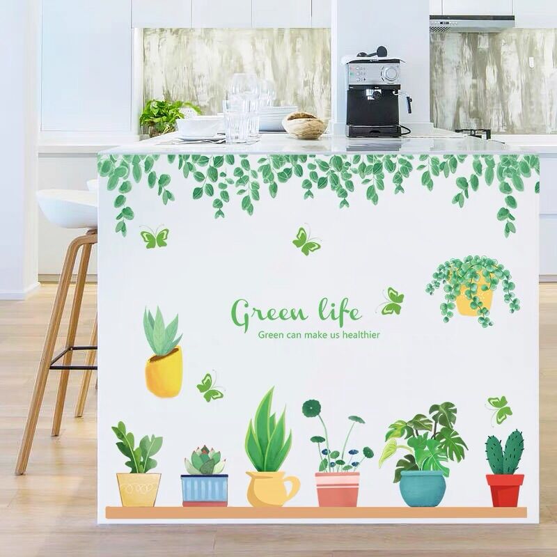 Decal dán tường, Tranh dán tường chậu cây green