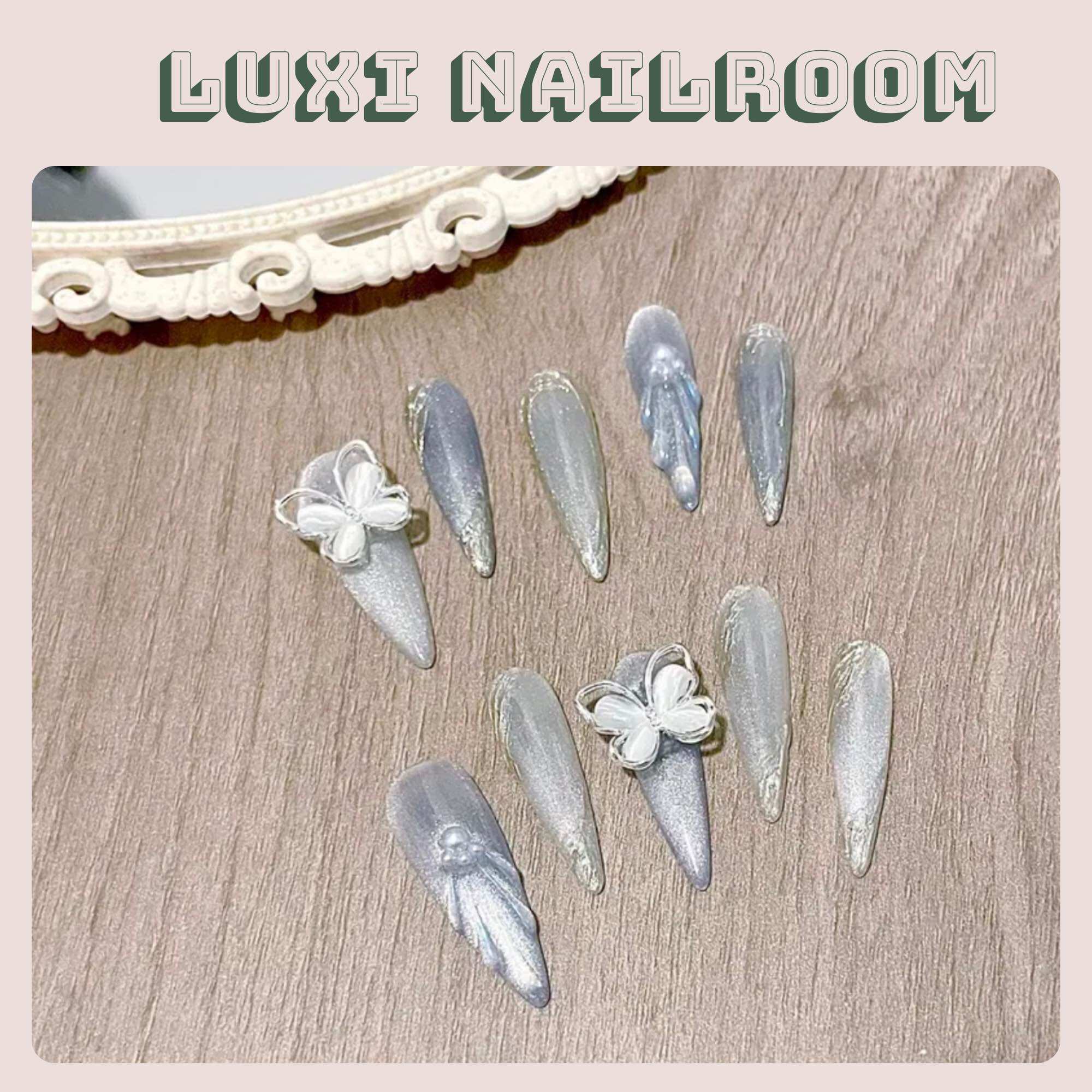 Nailbox - móng úp thiết kế mẫu thạch mắt mèo charm bướm vẽ vỏ sò
