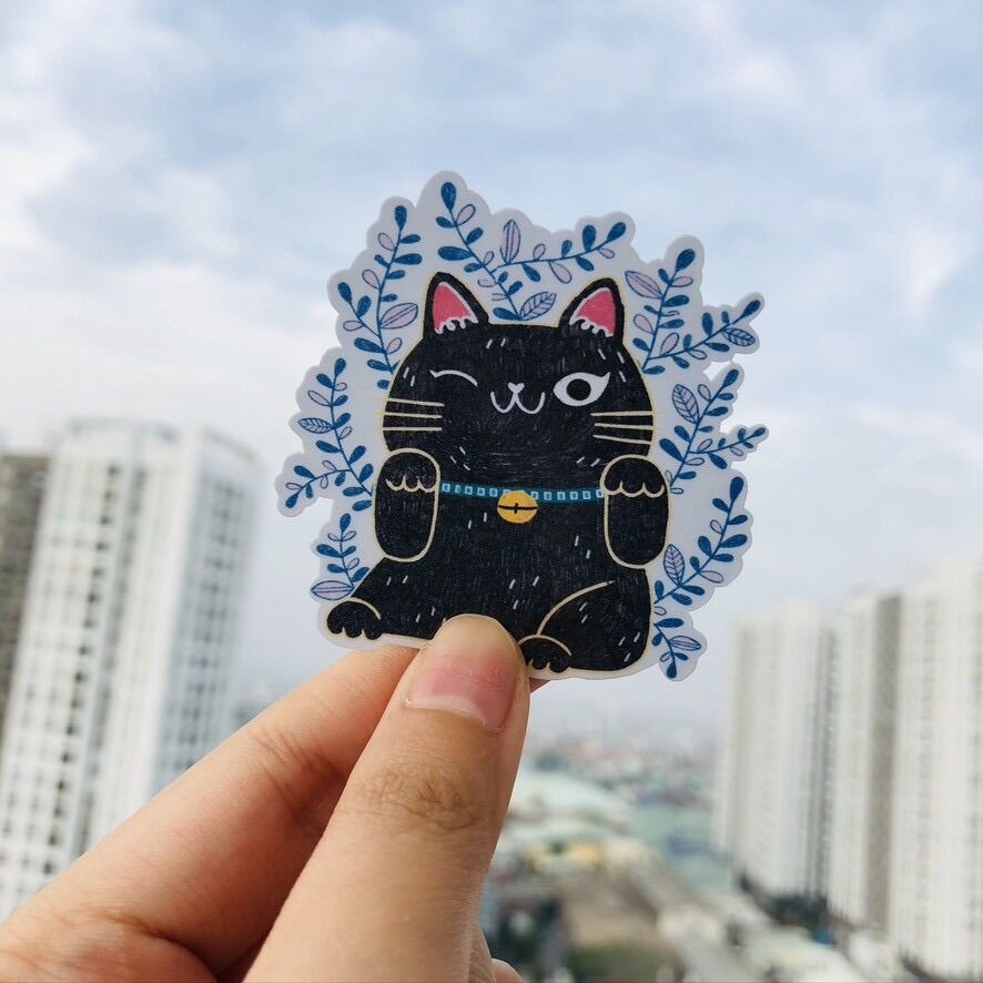 [HCM]-Bộ 3 Sticker/decal dán MÈO MAY MẮN - tiemtaphoacona
