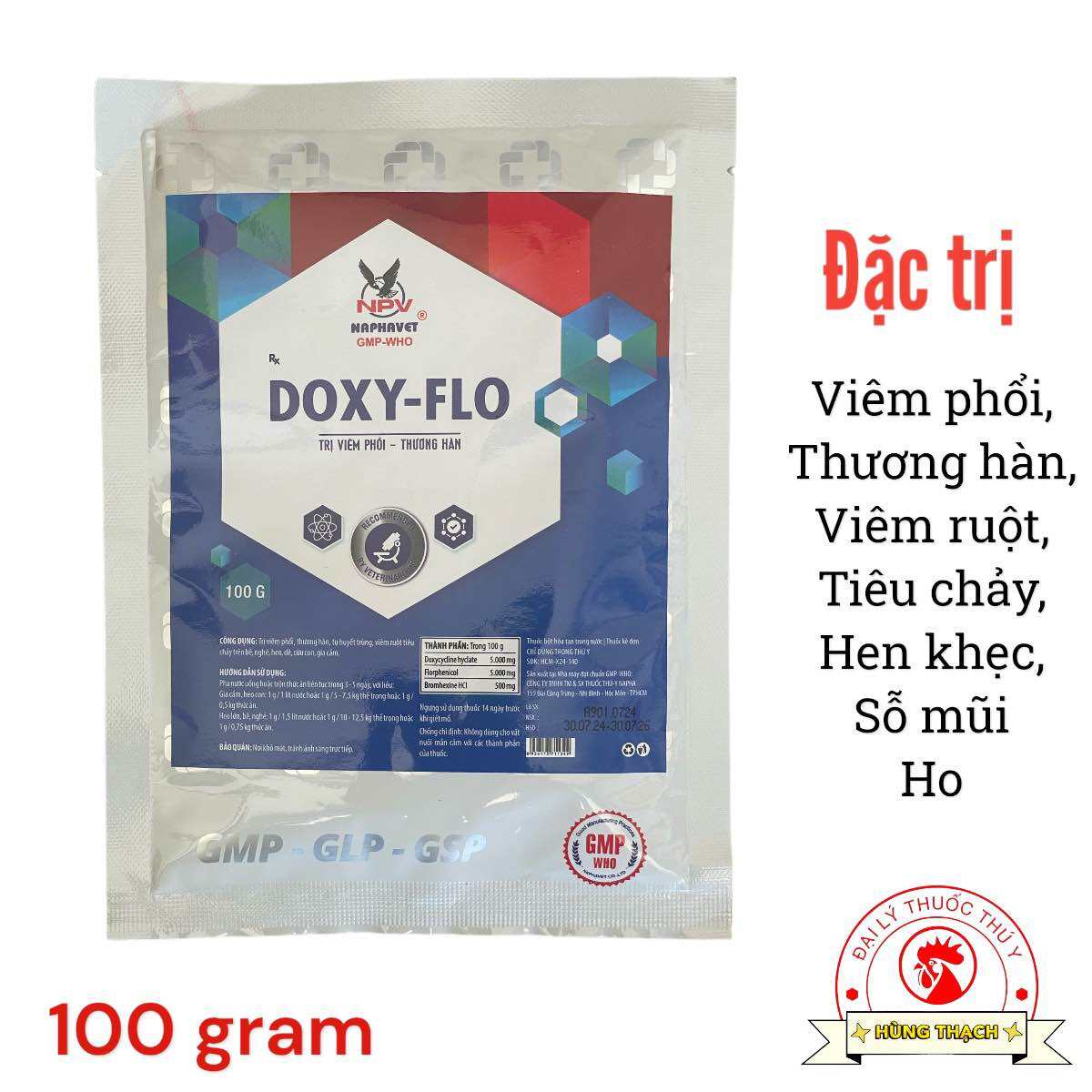 DOXY - FLO gói 100gr (NPV) Viêm Phổi Thương Hàn Tụ huyết trùng hen khẹc tan đờm trên gia súc gia cầm