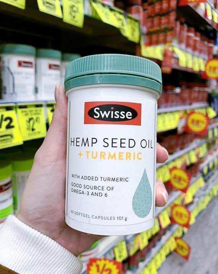 (Hàng Úc) Viên uống Swisse Hemp Seed Oil + Turmeric 60 viên, tinh dầu hạt gai + bột nghệ, tăng cường sức khỏe