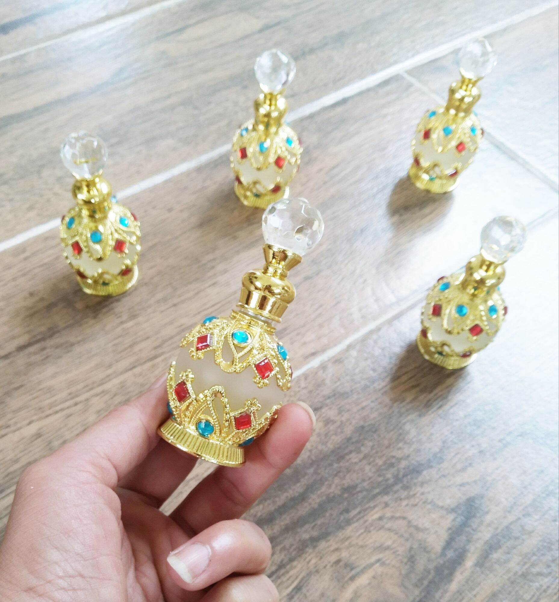 Chai 17ml đựng tinh dầu nước hoa dubai Ai Cập đính đá ruby sanh đỏ sang