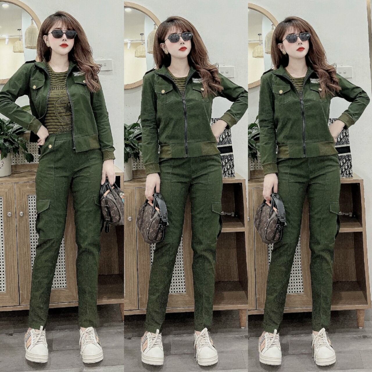 Combo 3 món bộ đồ kaki nữ chất bao đẹp bao ngầu