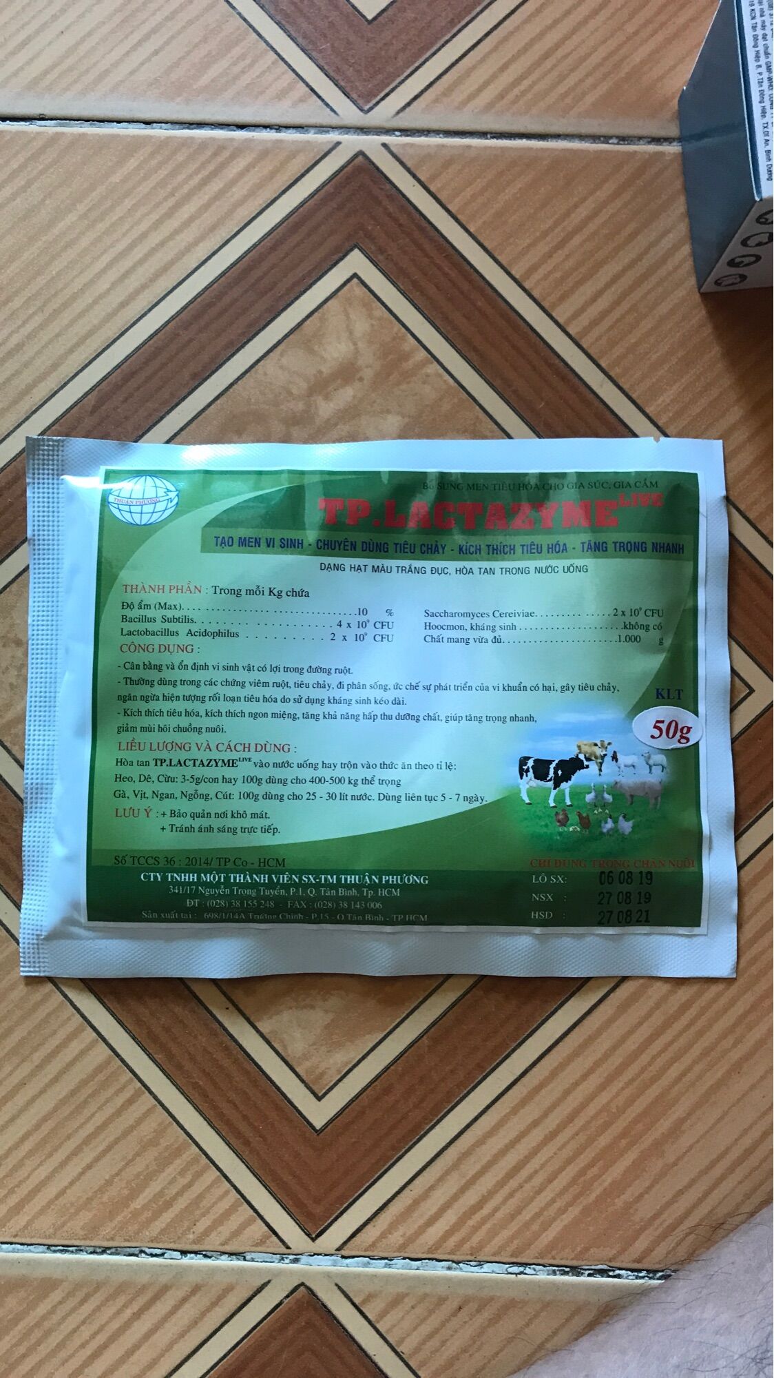 Freeship thuoc thu y LACTAZYM goi 50g bo sung men tiêu hoá trong bệnh tieu chay và kích thích tiêu hoá