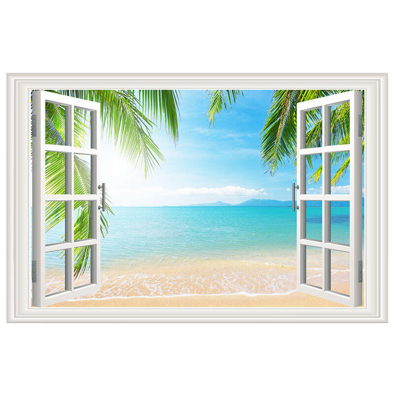 Decal tranh dán tường - khung cửa sổ 3D 60*90cm