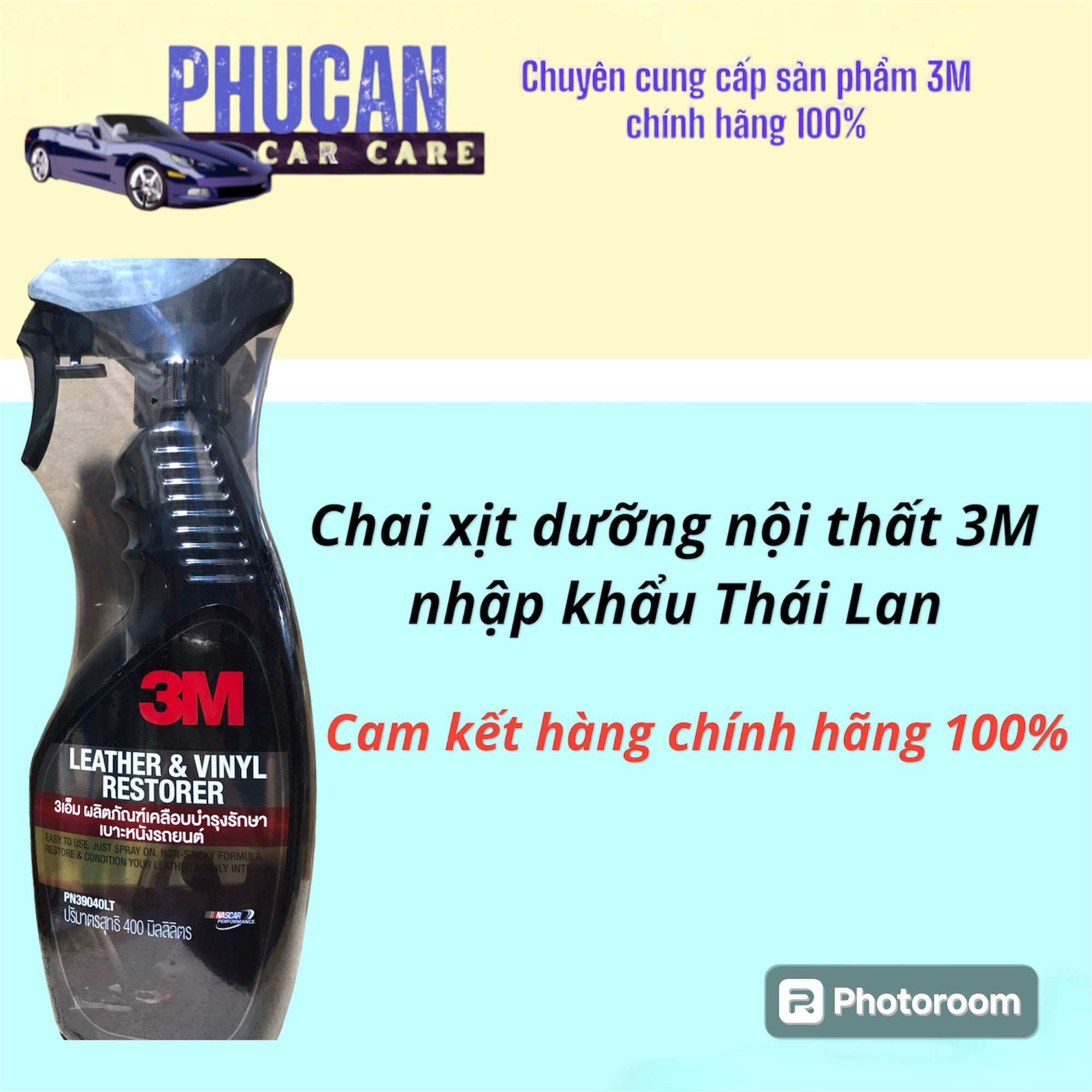 Dung dịch vệ sinh nội thất ô tô, vệ sinh ghế da ô tô, bảo dưỡng nhựa taplo, tappi cửa 3m chính hãng 39040lt thái lan