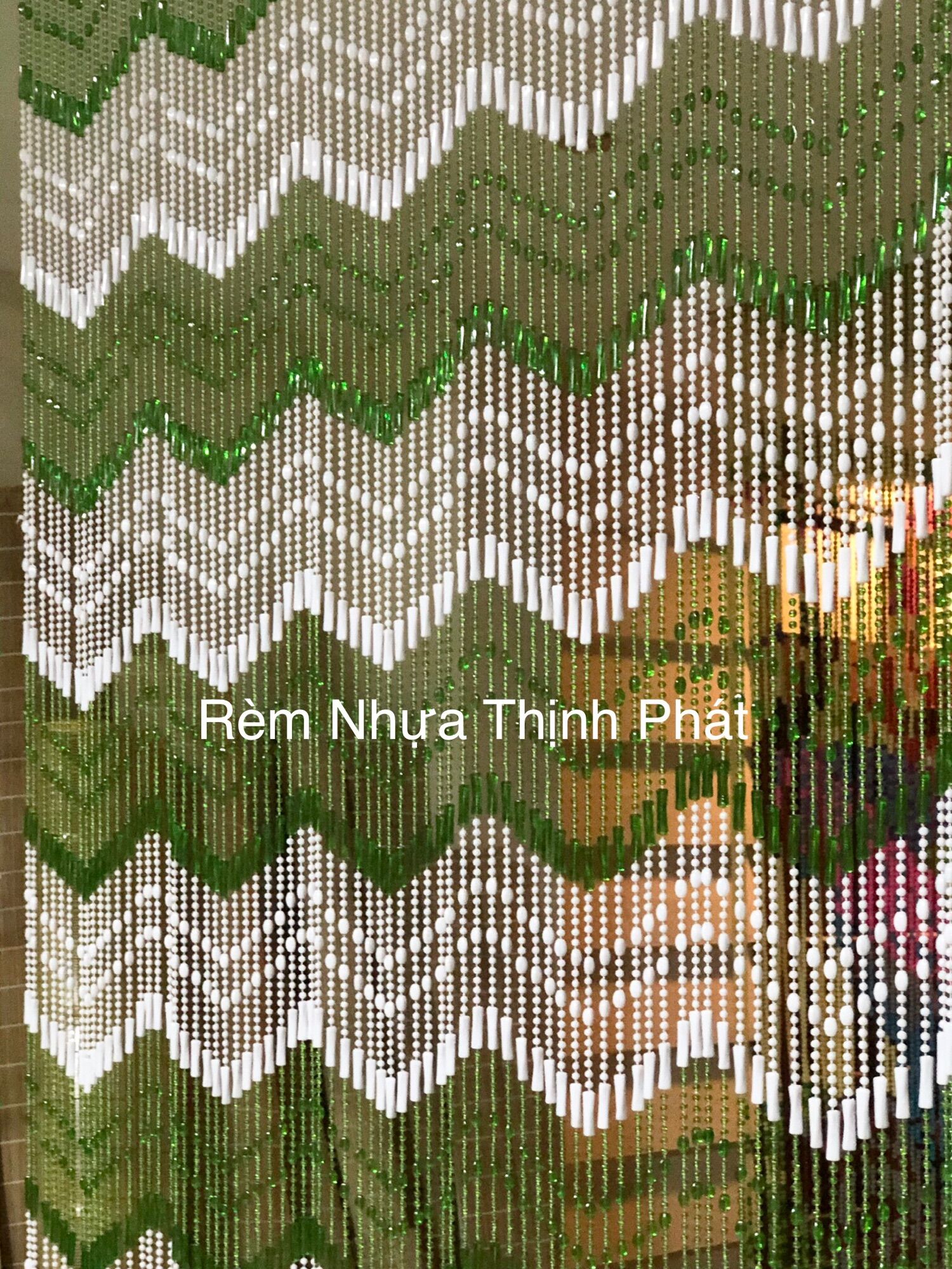 Rèm sợi nhựa trang trí Khúc Xanh Lá Trắng che cửa phòng khách, phòng ngủ