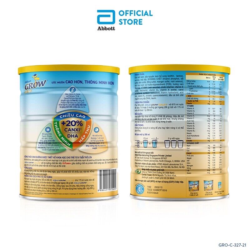 Sữa bột Abbott Grow Gold 6+ 900g date t3/2024