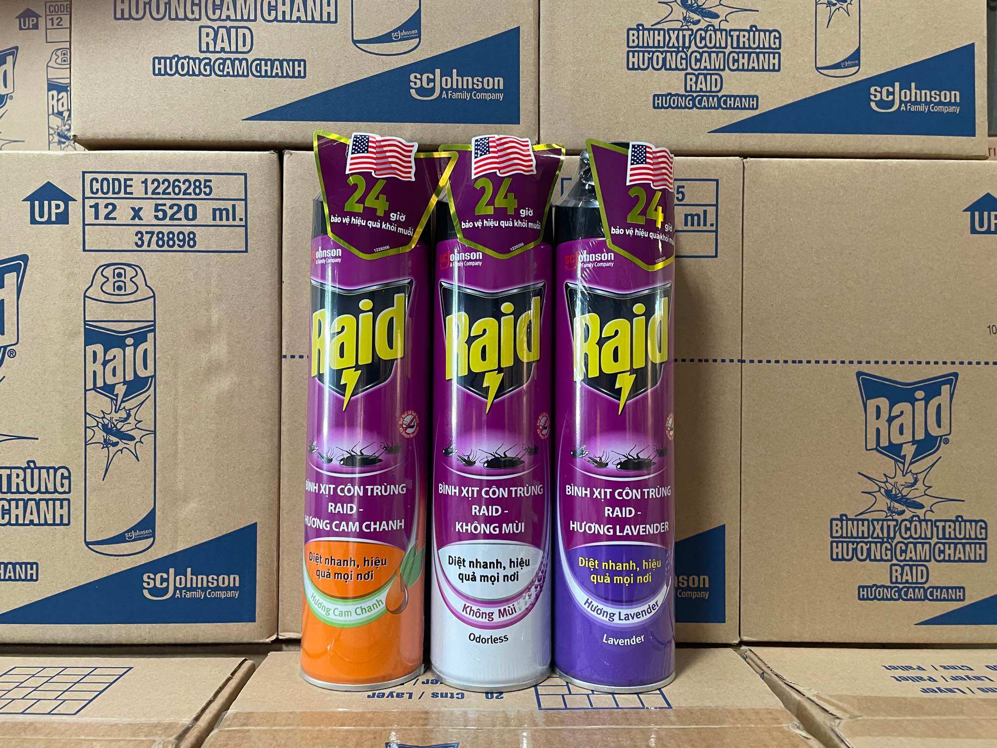 Xịt côn trùng Raid 520ml mẫu mới bảo vệ 24H