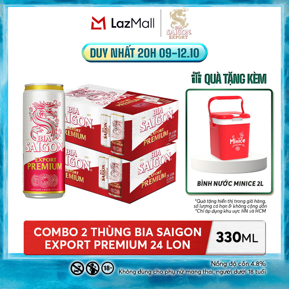 Nồng Độ Cồn 4.8% - Combo 2 Thùng 24 Lon Bia Sài Gòn Export Premium 330ml