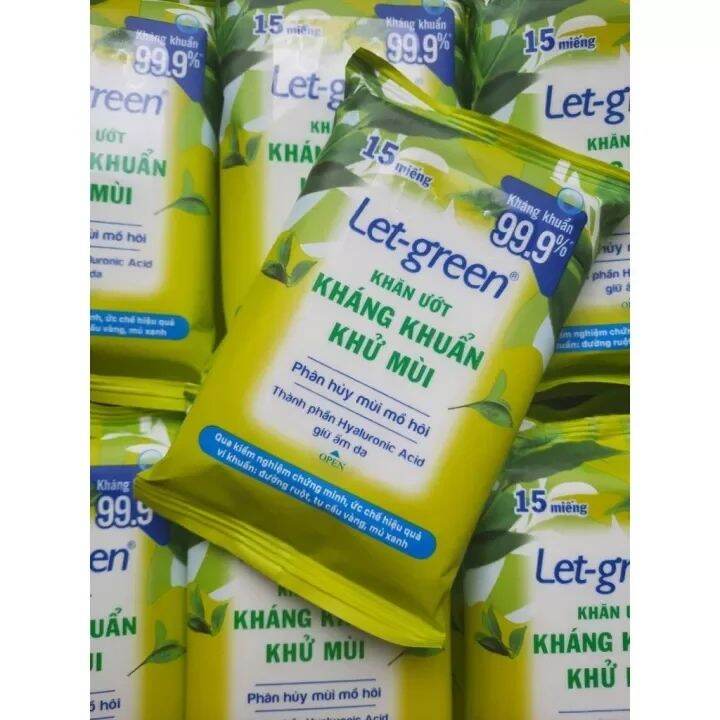 Combo 20 khăn giấy ướt let Green 15 tờ. Loại bỏ túi.