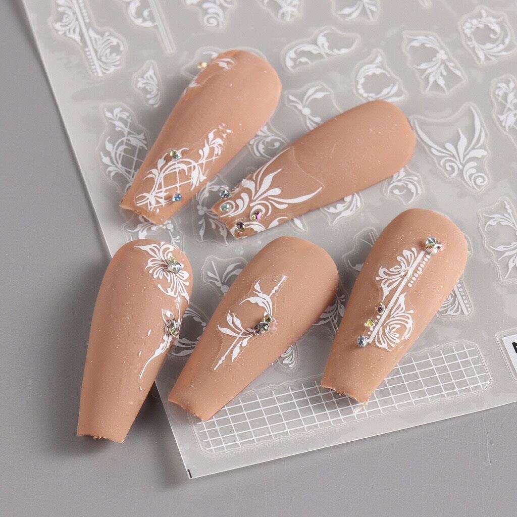 Sticker dán móng tay nail hoa Trắng loang sắc nét