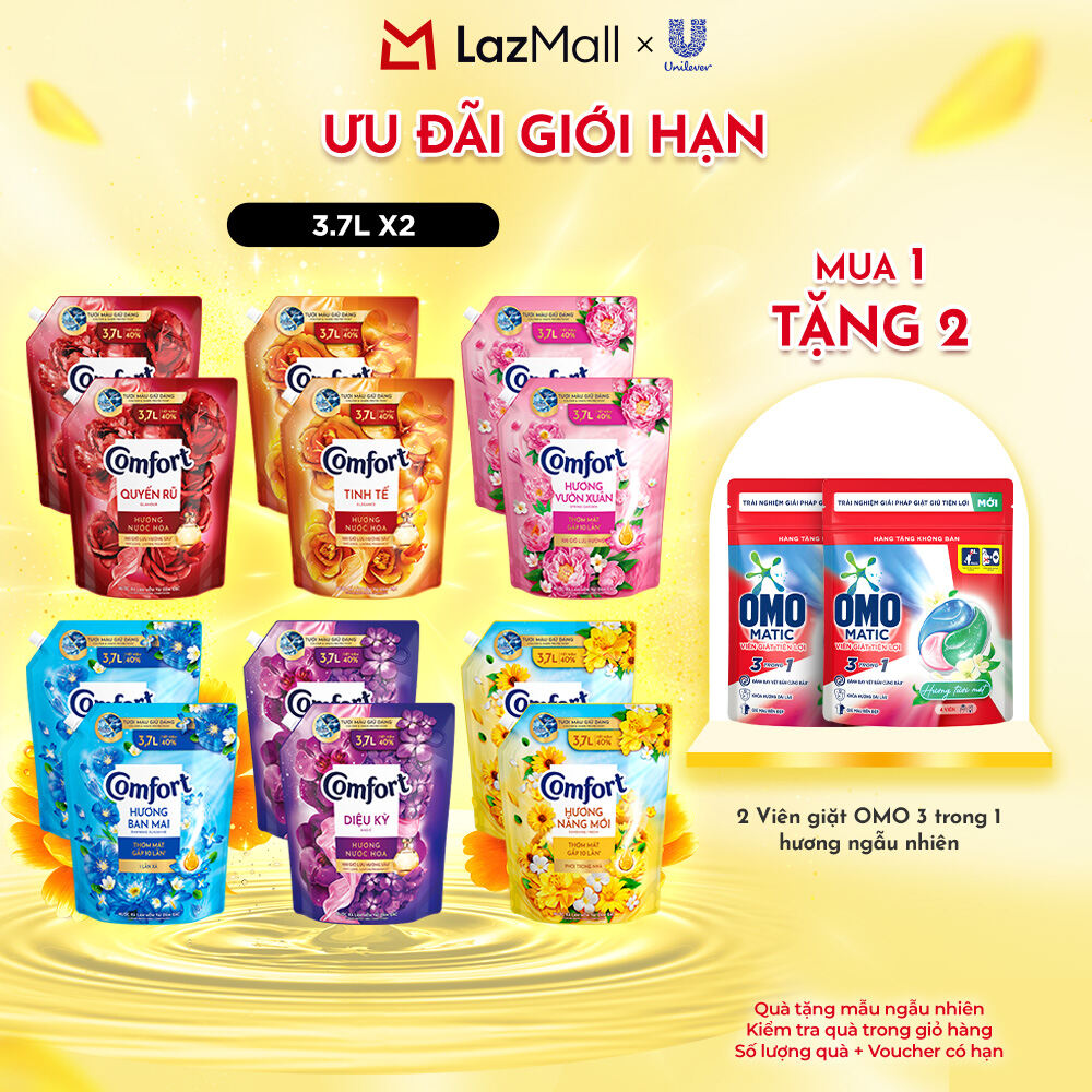 Combo 2 túi nước xả vải Comfort Thiên nhiên/Chuyên sâu túi 3.7/3.8L (bao bì tùy lô nhập hàng)