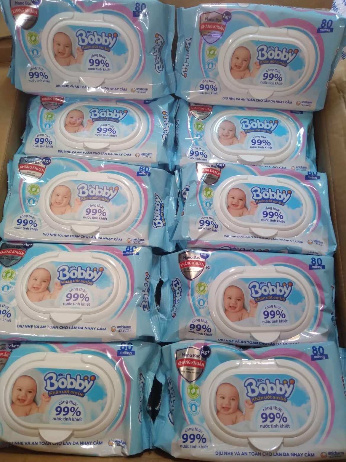Combo 10 gói khăn ướt Bobby 80 tờ không mùi chính hãng